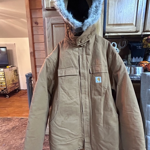 Vintage Carhartt Chore barn duck cloth coat with fur hood made in USA CQ196 - Picture 4 of 16